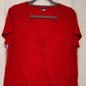 Women's Large Old Navy Short Sleeve Red Henley
